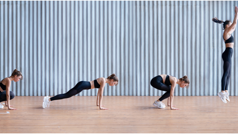 Woman performing burpee exercise